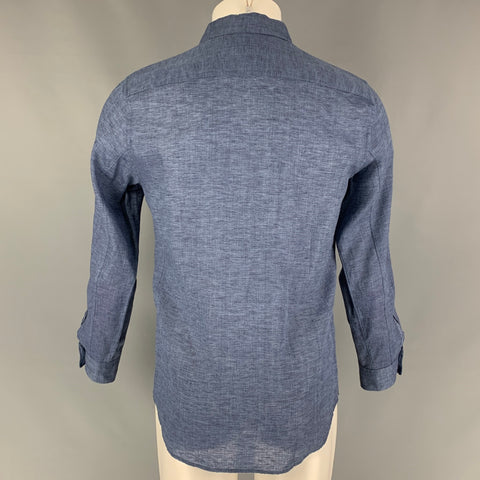 THEORY Size XS Blue Linen Button Down Long Sleeve Shirt