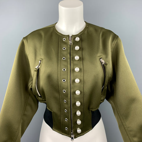 3.1 PHILLIP LIM Size 2 Olive Satin Polyester Bomber Jacket