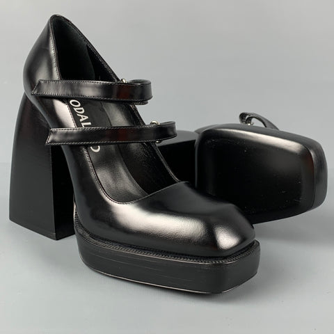 NODALETO Zapatos de tacón con plataforma y tacón grueso de cuero negro talla 7