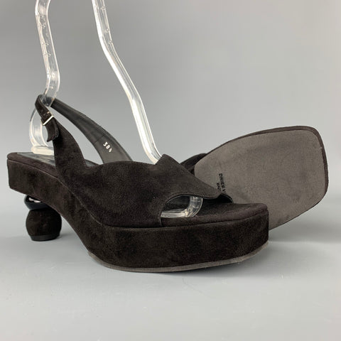 DRIES VAN NOTEN Size 8.5 Black Suede Platform Slingback Sandals