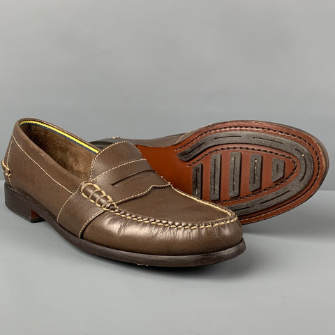 RALPH LAUREN Size 10.5 Brown Contrast Stitch Leather Penny Loafers