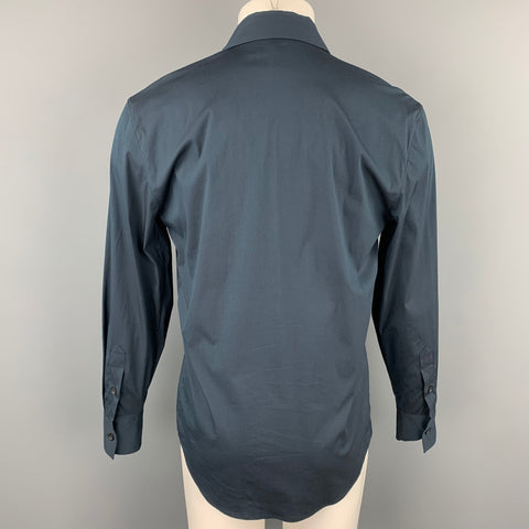 GIANNI VERSACE Size XS Navy Beaded Cotton Blend Button Up Long Sleeve Shirt