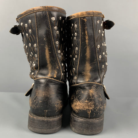 FRYE Size 11 Black Leather Distressed Studded Ankle Boots