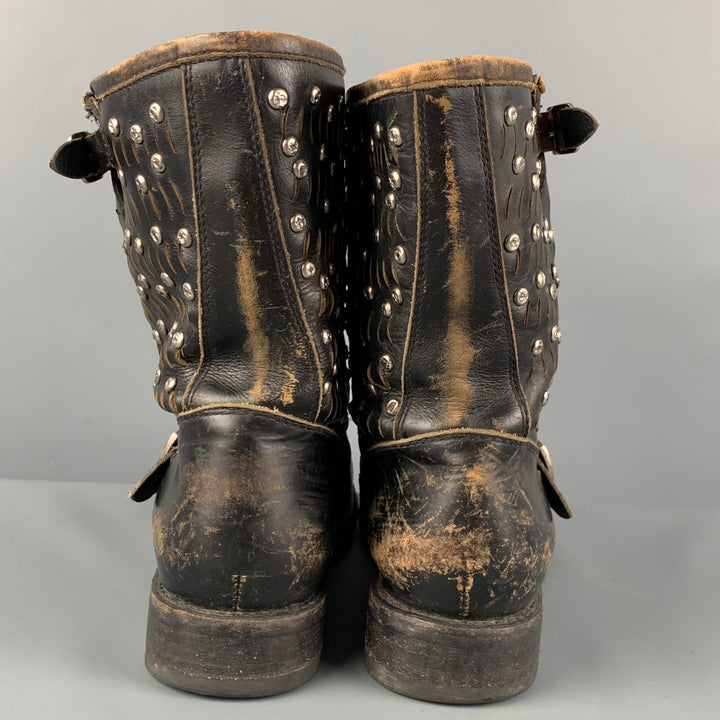 FRYE Size 11 Black Leather Distressed Studded Ankle Boots