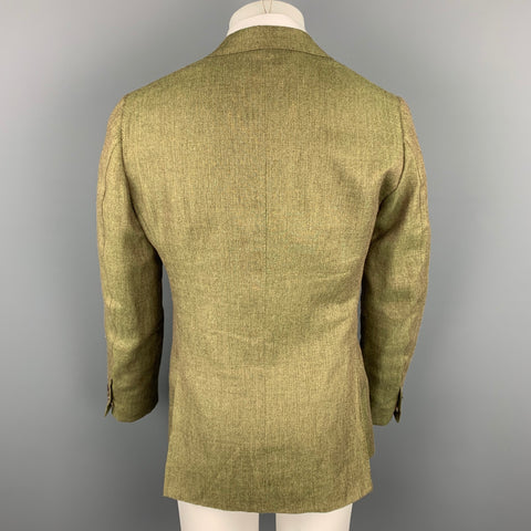 SARTORIA PARTENOPEA Size 40 Olive Woven Linen / Wool Notch Lapel Sport Coat