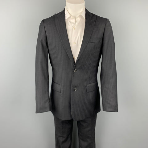 JOHN VARVATOS * U.S.A. Size 38 Regular Black Stripe Wool Peak Lapel Suit