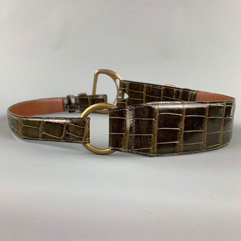 RALPH LAUREN Collection 2006 Waist Size L Brown Alligator Double Buckle Belt