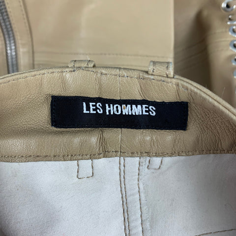 LES HOMMES Size 32 Tan Leather Zippers Detail Casual Pants