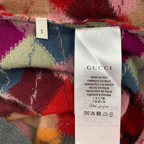 GUCCI Taille S Pull à col rond en mélange de mohair carré tricoté multicolore