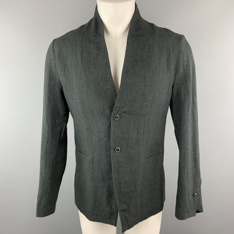 HANNIBAL Size 36 Charcoal Linen Shawl Collar Asymmetrial Jacket