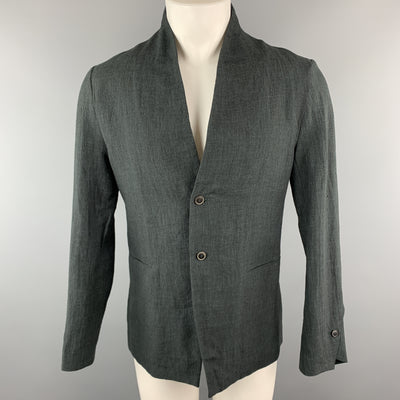 HANNIBAL Size 36 Charcoal Linen Shawl Collar Asymmetrial Jacket