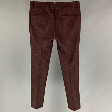 PT01 Rocky Vail Mountain Size 28 Burgundy Melange Virgin Wool Slim Fit Dress Pants