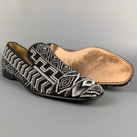 DONALD J PLINER Size 11.5 Black & White Beaded Leather Slip On Loafers