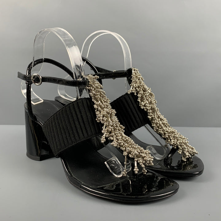 3.1 PHILLIP LIM Size 10 Black Patent Leather Aplique Ankle Strap Sandals