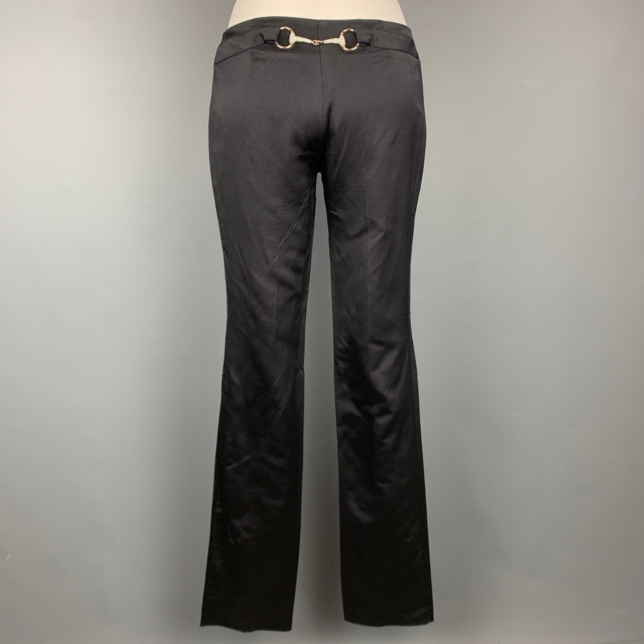 パンツ gucci by tom ford cotton flare slacks GUCCI by TOM FORD Size 2 Black Ribbed Silk / Cotton Rhinesone