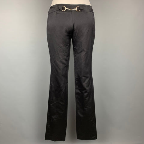 GUCCI by TOM FORD Talla 2 Pantalón de vestir negro acanalado de seda / algodón con diamantes de imitación