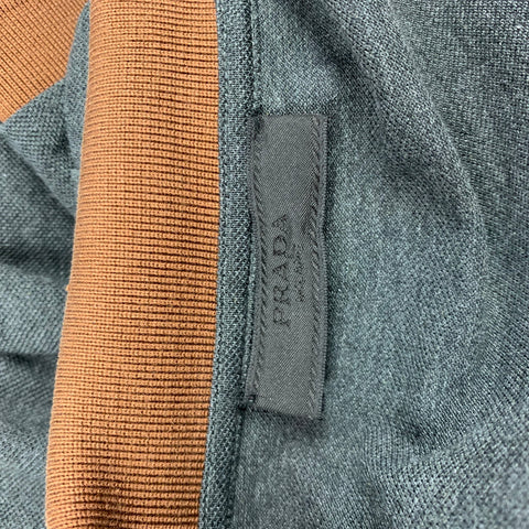PRADA Size M Charcoal & Brown Pique Buttoned Polo