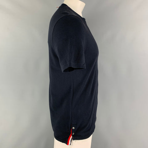 THOM BROWNE Size L Navy White Red Pique Crew-Neck T-shirt