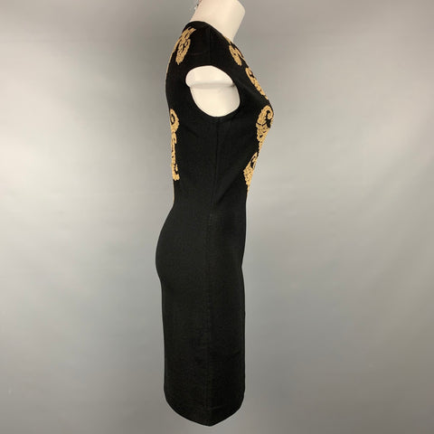 ALEXANDER MCQUEEN Size M Black & Beige Jersey Embroidered Cocktail Dress