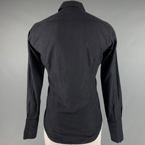 ETRO Size L Black Paisley Cotton French Cuff Long Sleeve Shirt