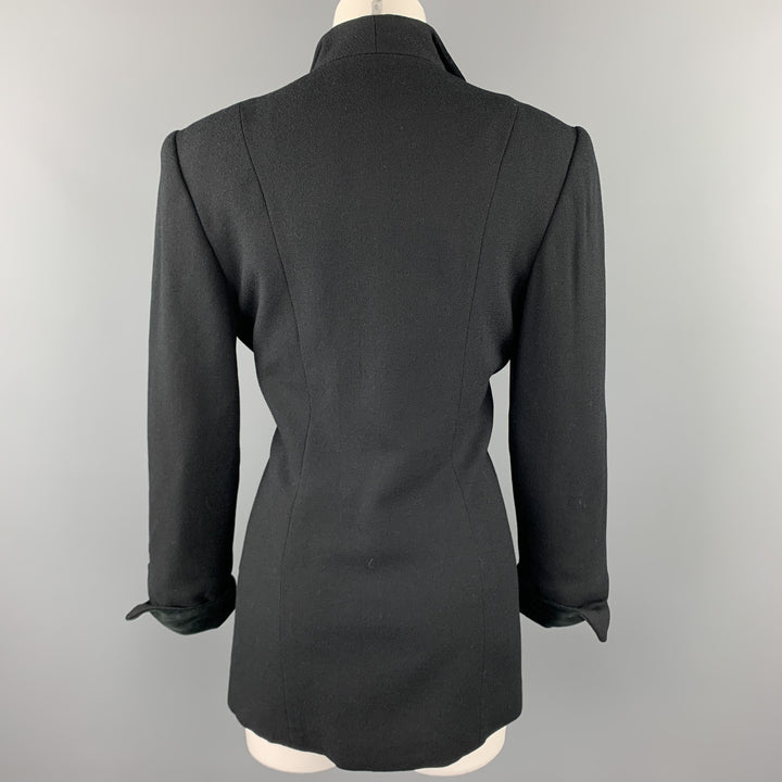 CHRISTIAN DIOR Size 10 Black Crepe Velvet Trim Jacket
