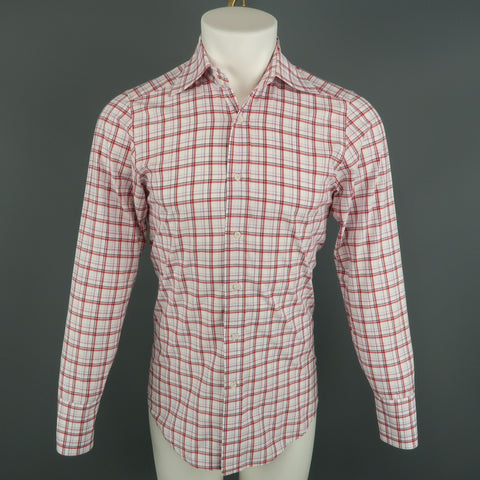 GUCCI Size S White & Red Plaid Cotton Button Up Long Sleeve Shirt