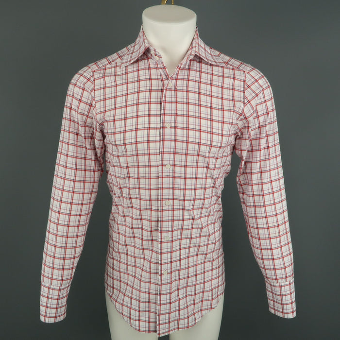 GUCCI Size S White & Red Plaid Cotton Button Up Long Sleeve Shirt