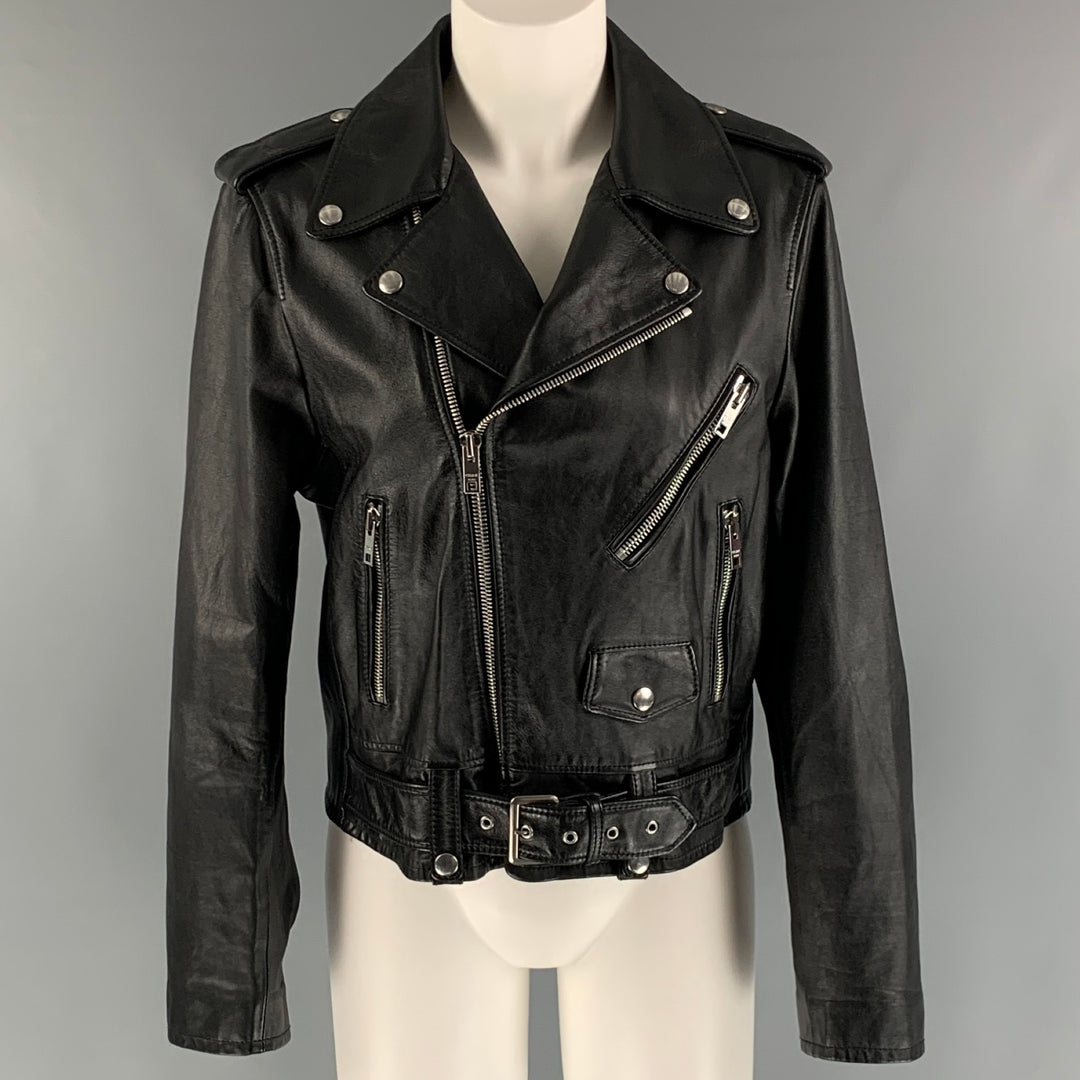 CELINE Size 8 Black Calf Motorcycle Jacket