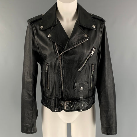 CELINE Size 8 Black Calf Motorcycle Jacket