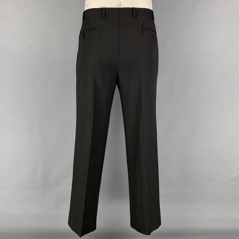 ARMANI COLLEZIONI Size 42 Long Black Pinstripe Wool Notch Lapel Suit
