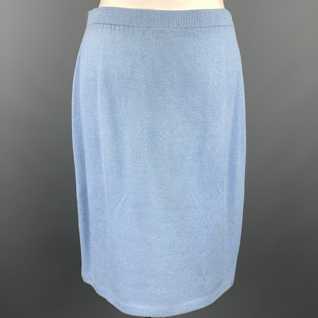 ST. JOHN Size 16 Blue Knitted Pencil Skirt