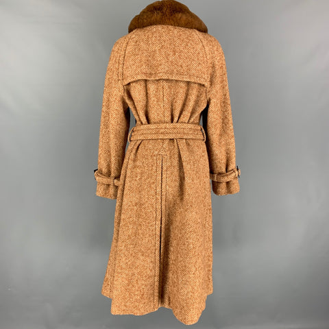 MARC JACOBS Size 12 Tan Beige Wool Blend Tweed Belted Coat