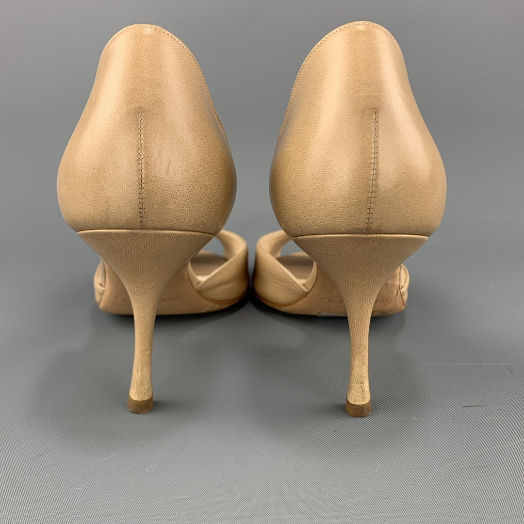 JIMMY CHOO Talla 7.5 Zapatos de tacón peep toe D'Orsay de cuero beige