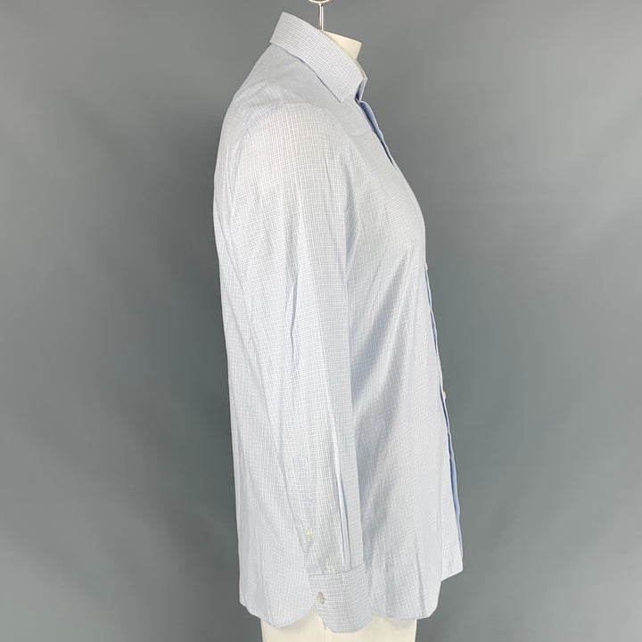 ERMENEGILDO ZEGNA Size L Light Blue Checkered Cotton Long Sleeve Shirt
