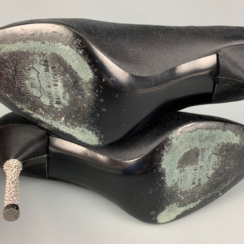 STUART WEITZMAN Size 6.5 Black Silver Silk Rhinestones Pumps