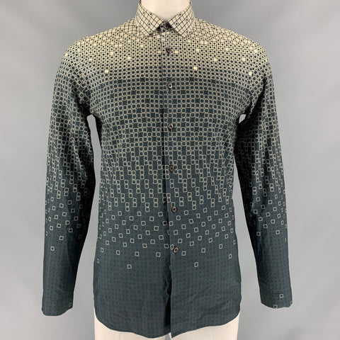 PRADA Talla M Camisa de manga larga con botones de algodón geométrico en blanco y negro