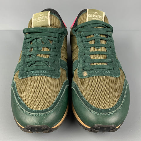 VALENTINO Size 9 Olive Fuchsia Mixed Patterns Low Top Rockrunner Sneakers
