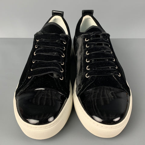 LANVIN Taille 8 Baskets basses en velours à tissus mélangés noir et blanc