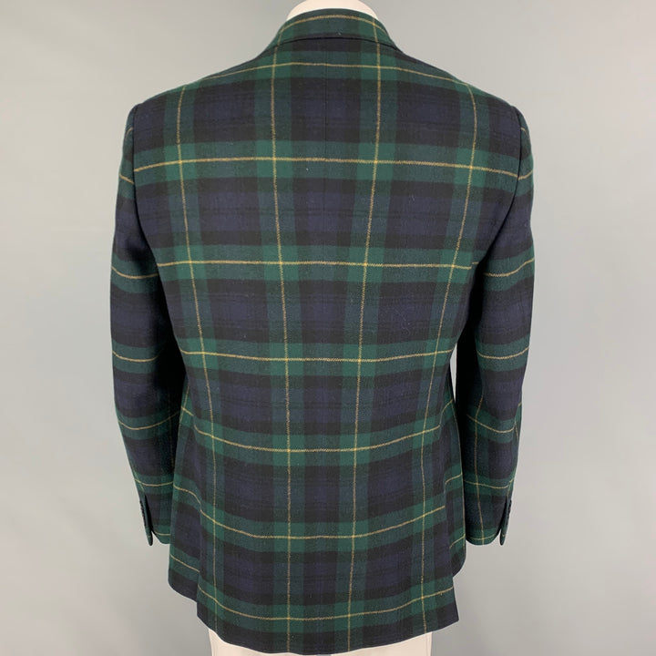 POLO by RALPH LAUREN Size 46 Green Navy Plaid Wool Cashmere Sport Coat