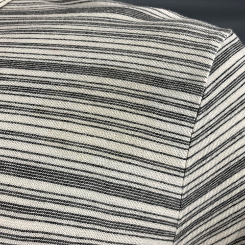 THEORY Size M White Grey Stripe Viscose Blend Short Sleeve Polo