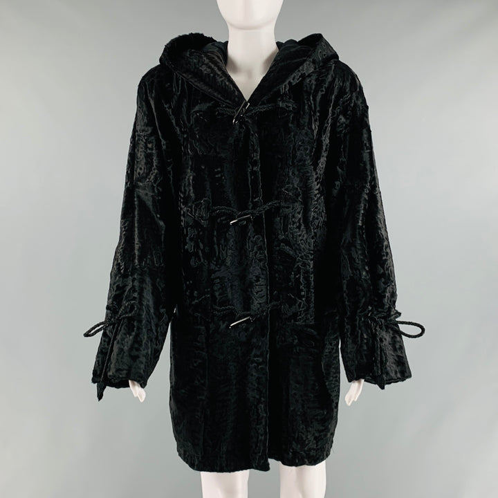 GALANOS Size M Black Hooded Coat