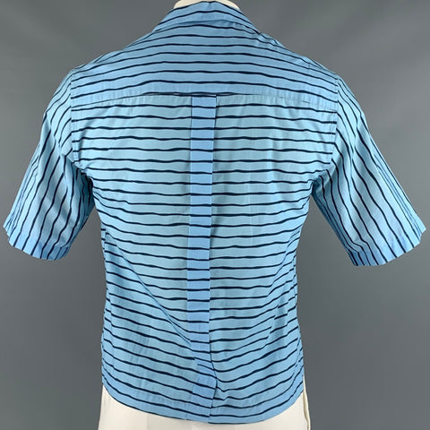 BAND OF OUTSIDERS Size L Blue Navy Stripe Cotton Short Sleeve Shirt