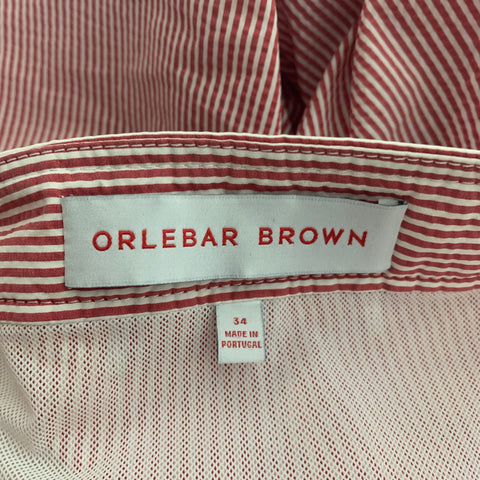 ORLEBAR BROWN Size 34 Red White Stripe Polyester Side Tabs Swim Trunks