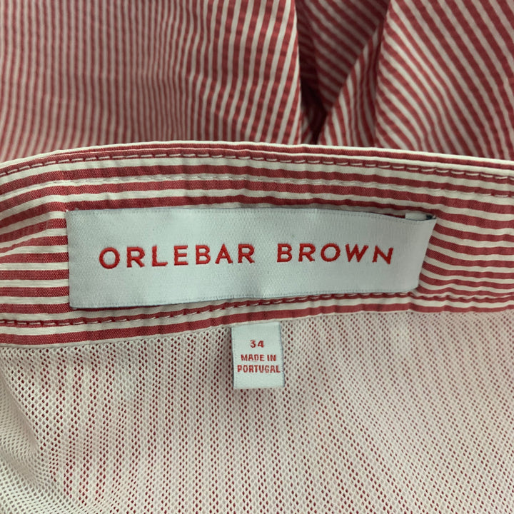 ORLEBAR BROWN Size 38 Red White Stripe Polyester Side Tabs Swim Trunks