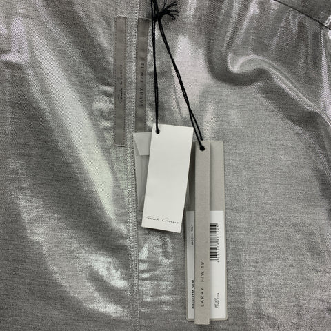 RICK OWENS FW19 Size 8 Silver Viscose Blend Hidden Buttons Asymmetrical Long Sleeves Shirt