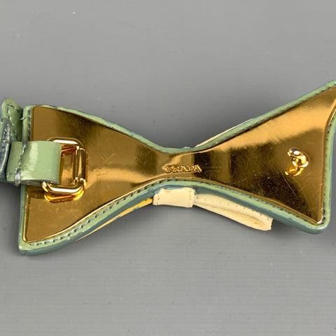 Vintage PRADA Size 34 Green & Yellow Patent Leather Bow Skinny Belt