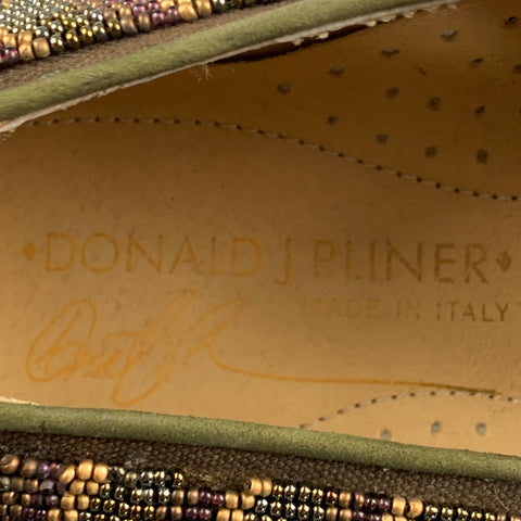 DONALD J PLINER Size 9.5 Brown & Gold Beaded Leather Slip On Loafers