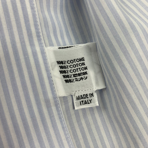 LANVIN Size M Light Blue & White Stripe Cotton Button Down Long Sleeve Shirt