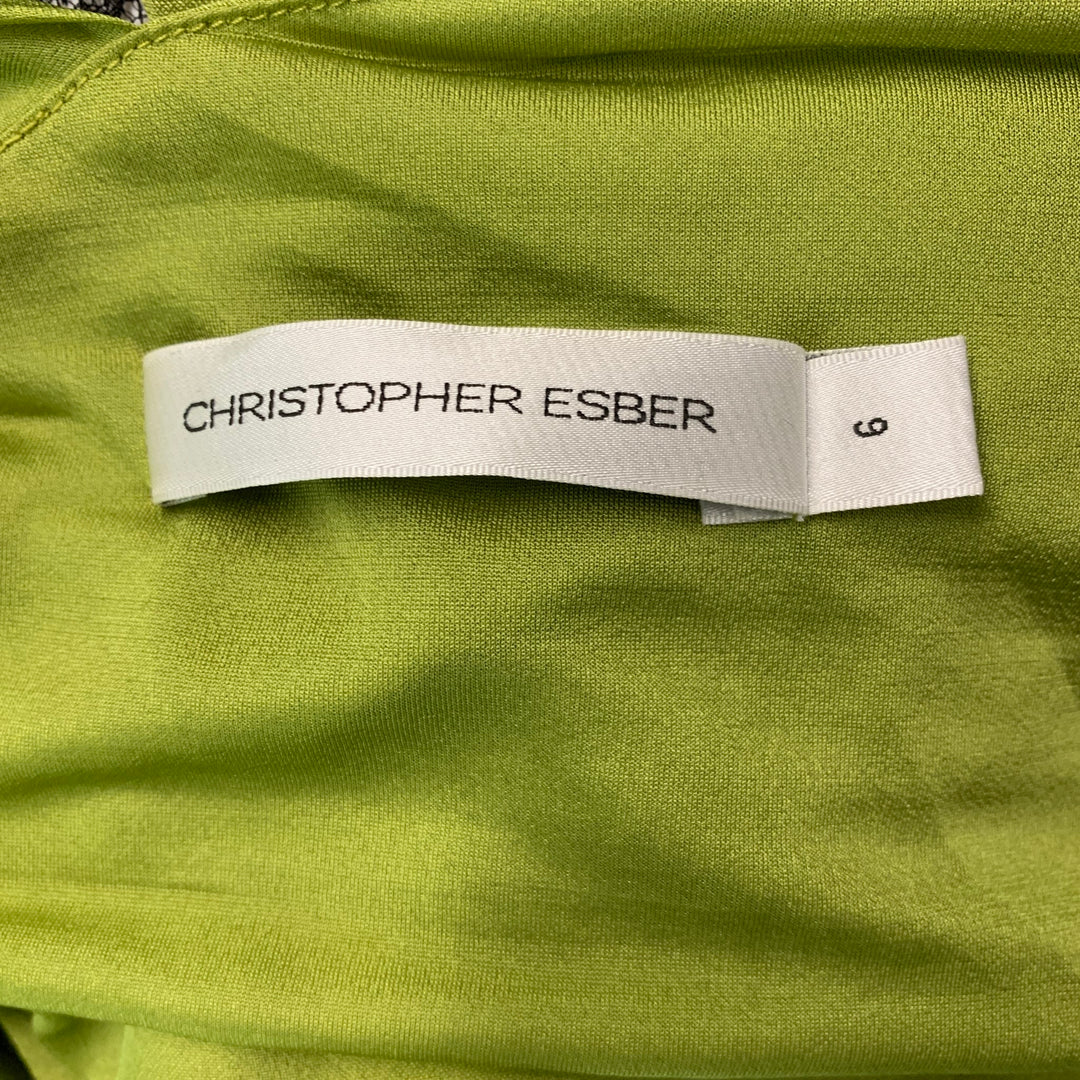CHRISTOPHER ESBER Size 6 Green Black Viscose Polyester Lace Asymmetric Sui Generis Designer Consignment CHRISTOPHER ESBER Size 6 Green Black Viscose Polyester Lace Asymmetric Sui Generis Designer Consignment