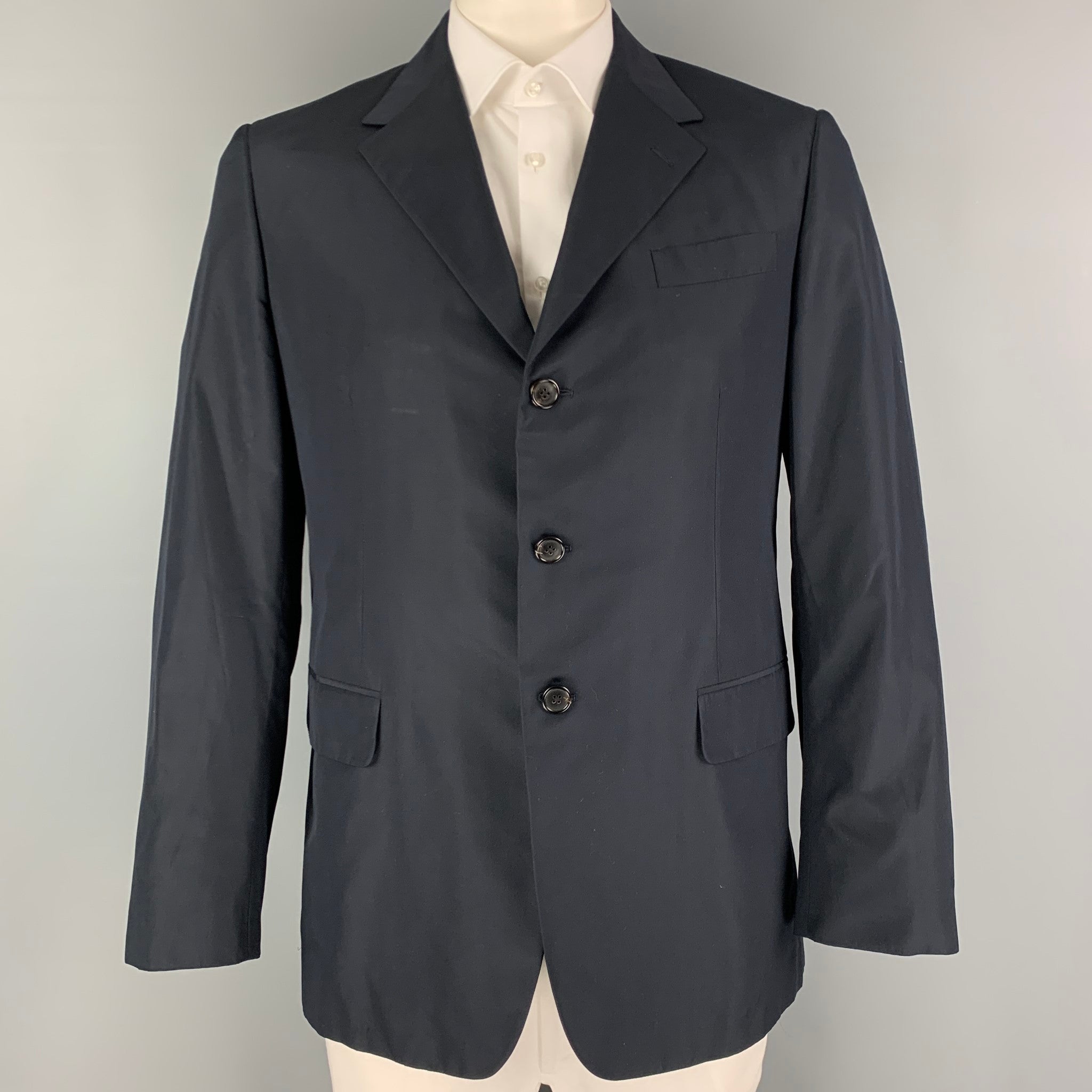 PRADA Size 42 Regular Black Silk Single Breasted Sport Coat